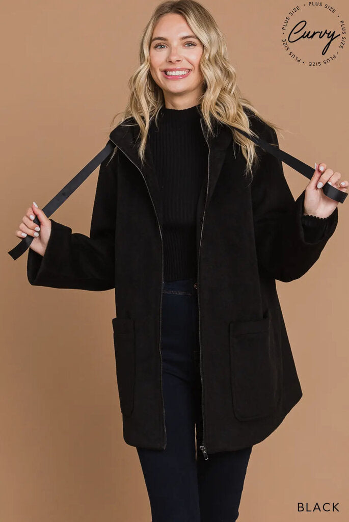 Zipper front hooded coat 3x