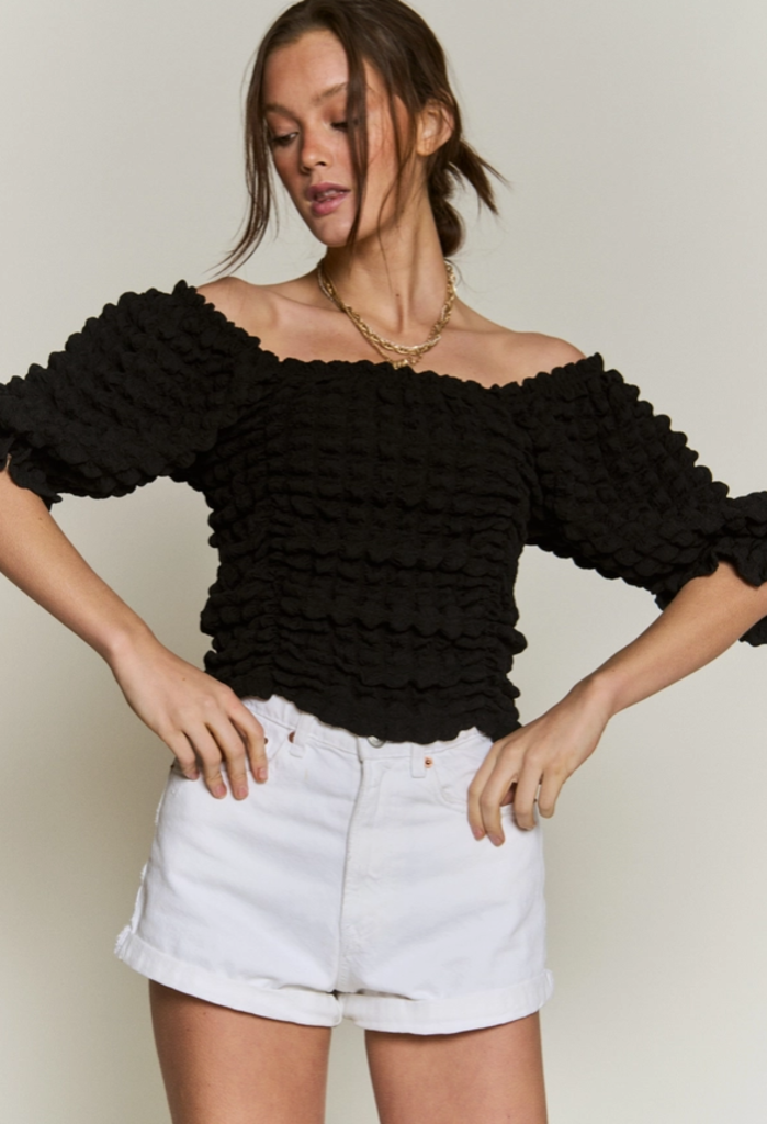 Bubble Sleeve Textured Knit Top 3x