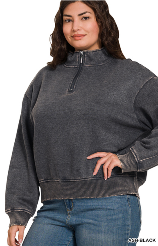 Acid Wash Fleece Half Zip Pullover 2X