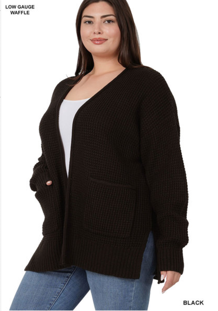 Low gauge waffle oopen cardigan sweater 1X