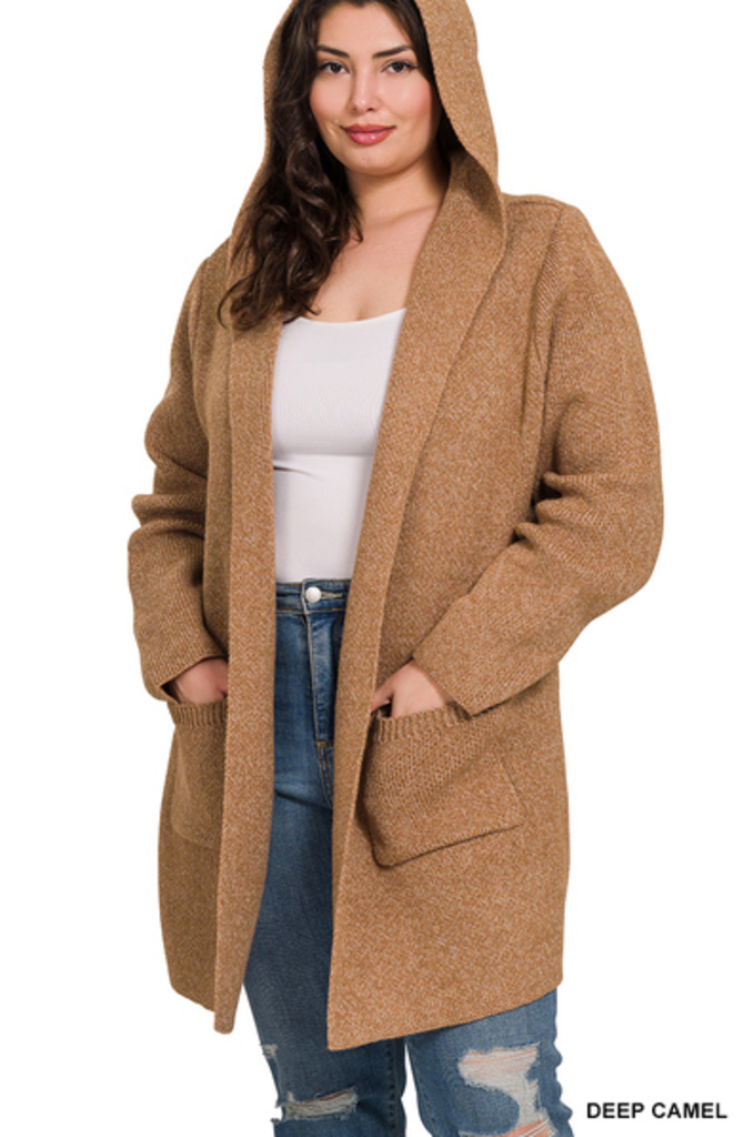 Hooded open front sweater cardigan 3X