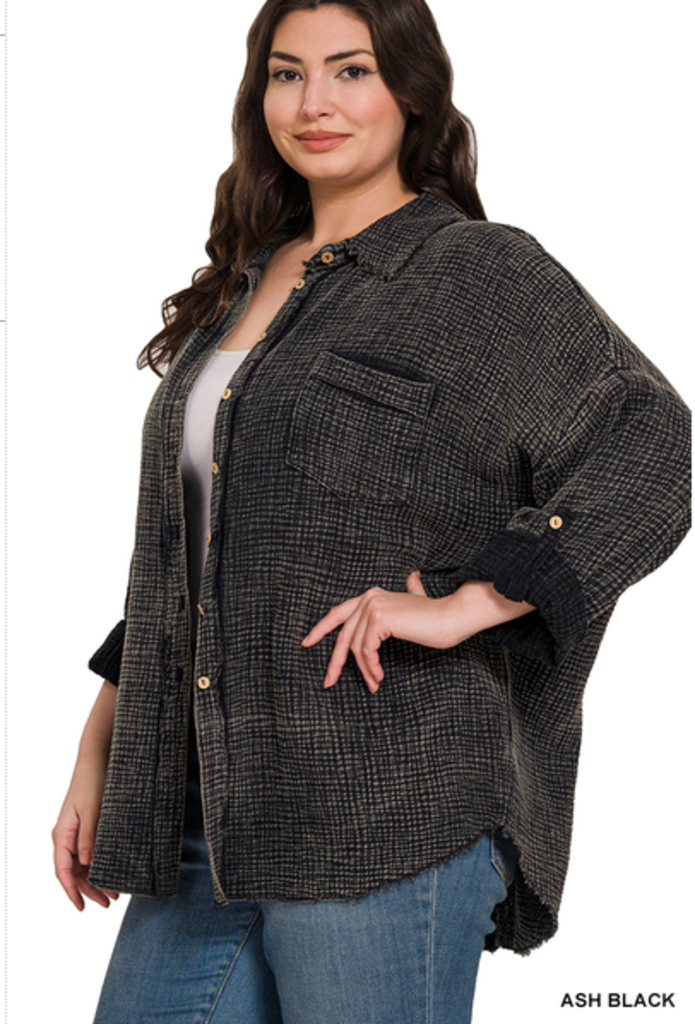 Washed double gauge button down shirt 2X
