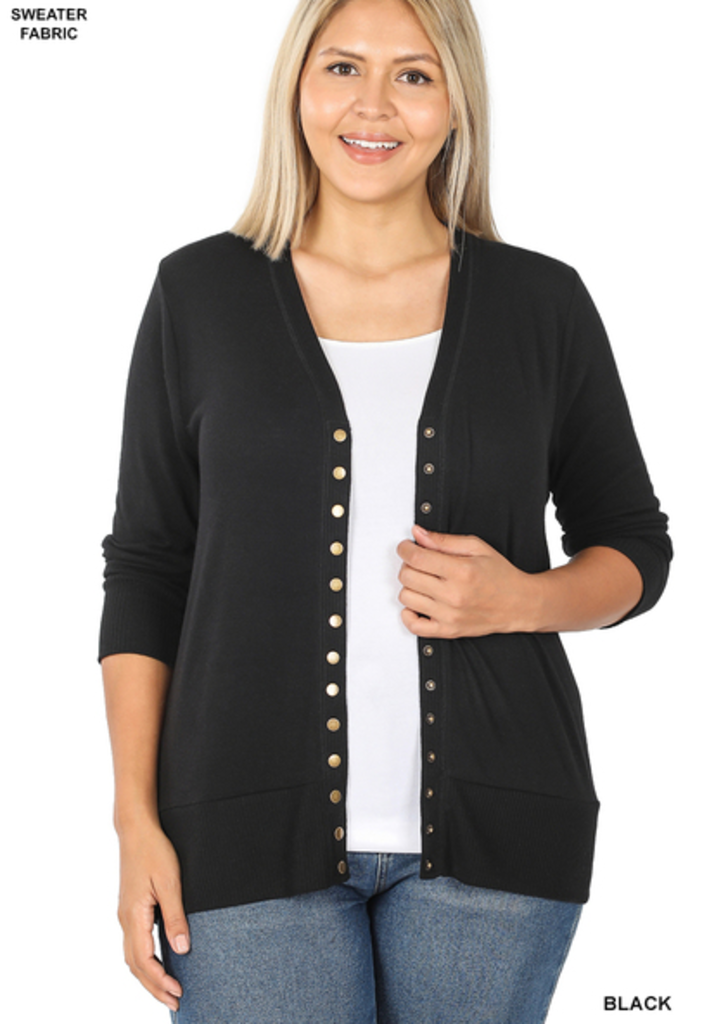 3/4 Sleeve Snap Button Cardigan 1X