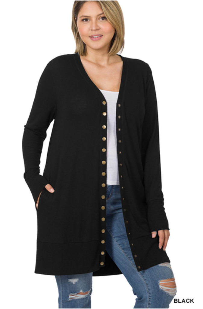Long Length Snap Button Cardigan 1X