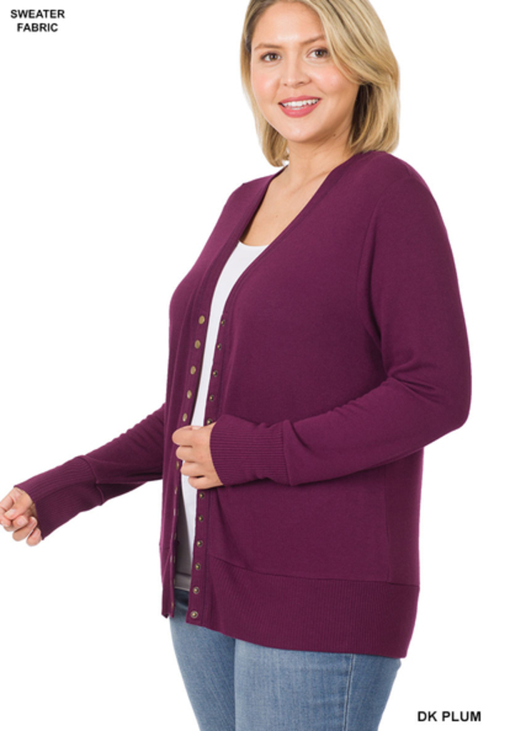 Snap Button Long Sleeve Mid Length Cardigan 2X
