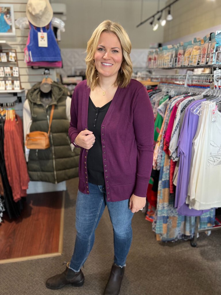 Snap Button Long Sleeve Mid Length Cardigan 2X