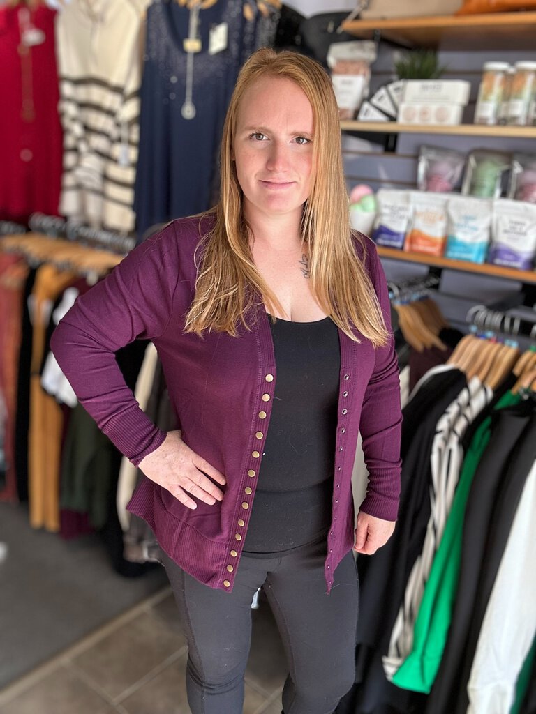 Snap Button Long Sleeve Mid Length Cardigan 2X