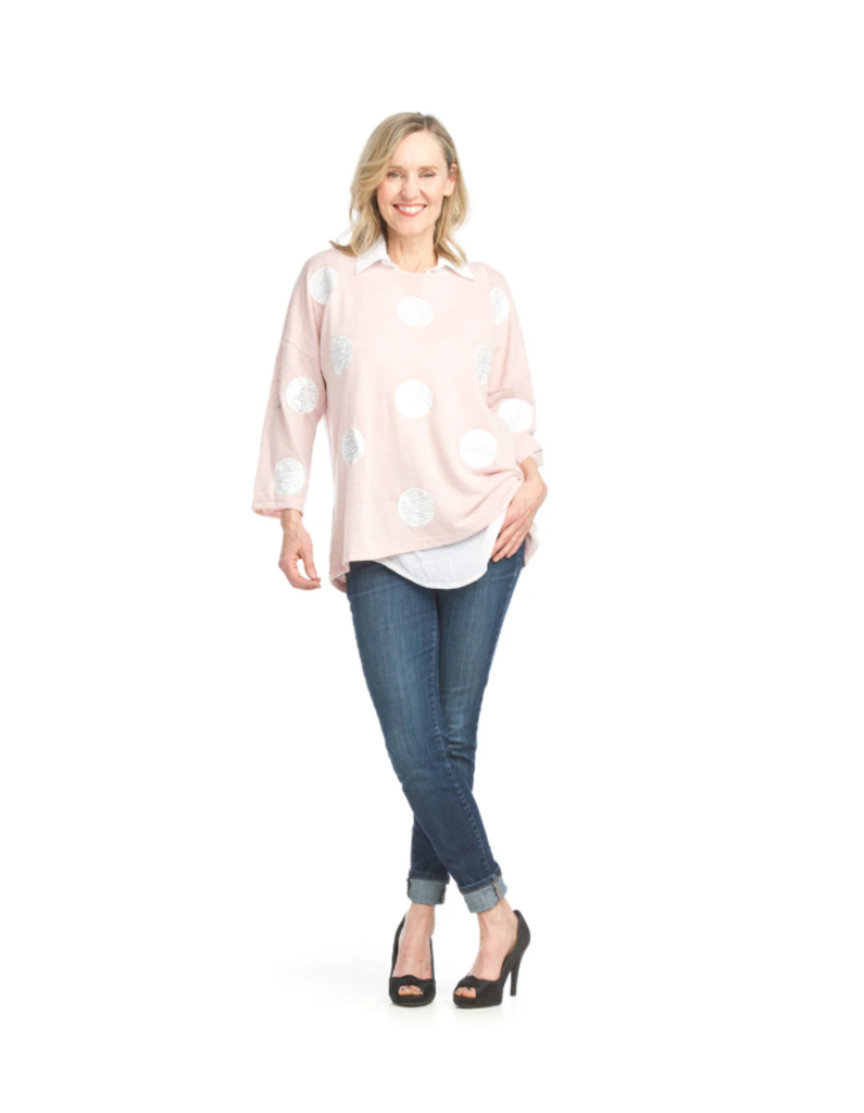 Pink Polka Dot Lightweight Sweater Large