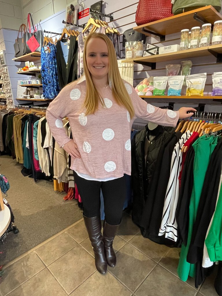 Pink Polka Dot Lightweight Sweater Large