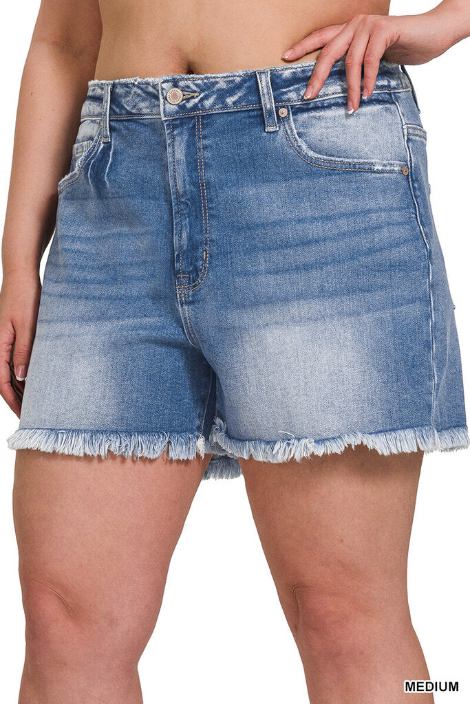 Raw frayed denim shorts 1X