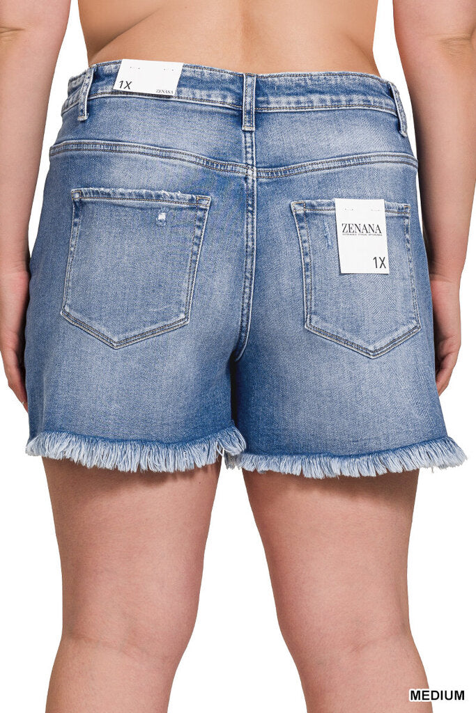 Raw frayed denim shorts 1X