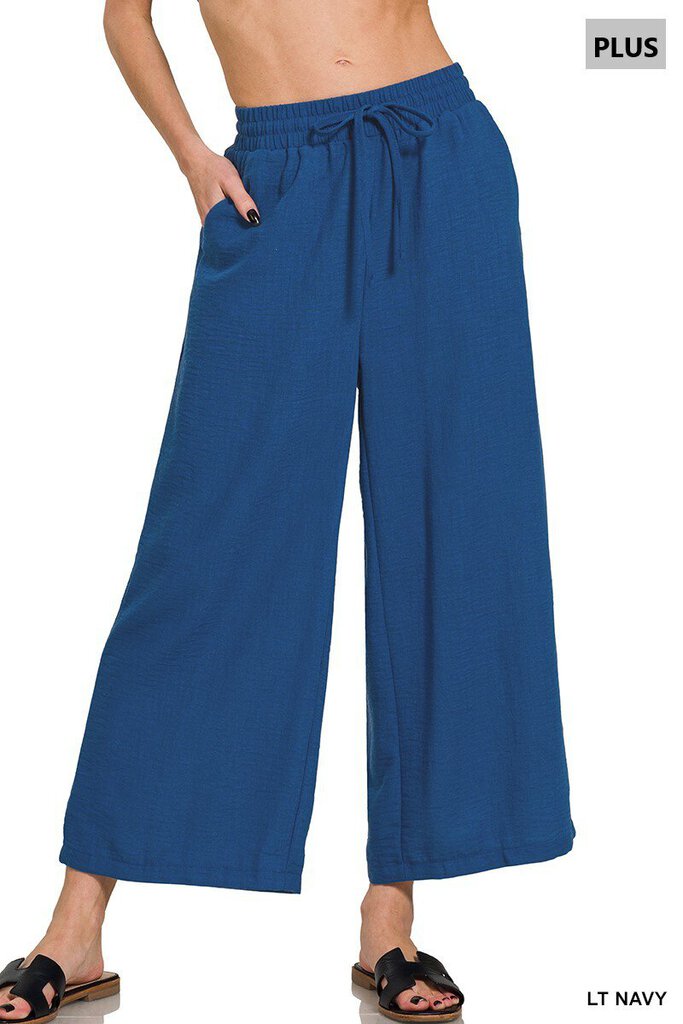 Drawstring woven cropped pants 3X