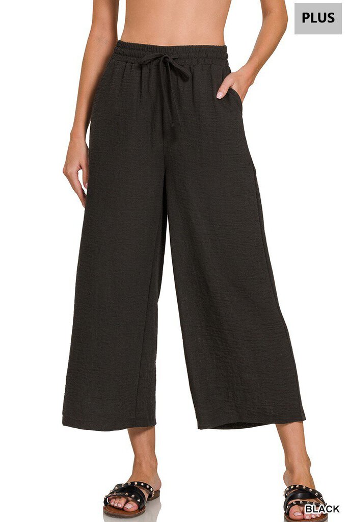 Drawstring woven cropped pants 1X