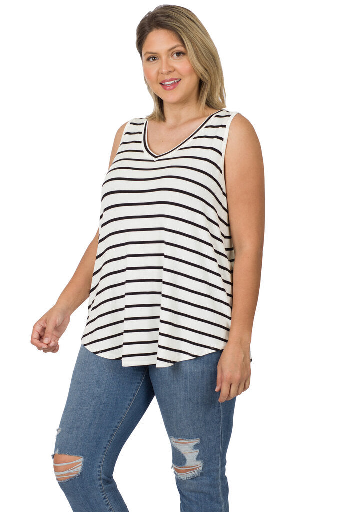 Stripe v-neck tank 3X