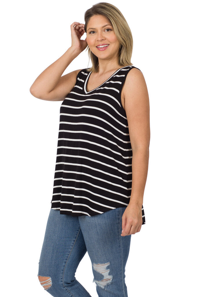 Stripe v-neck tank 1X