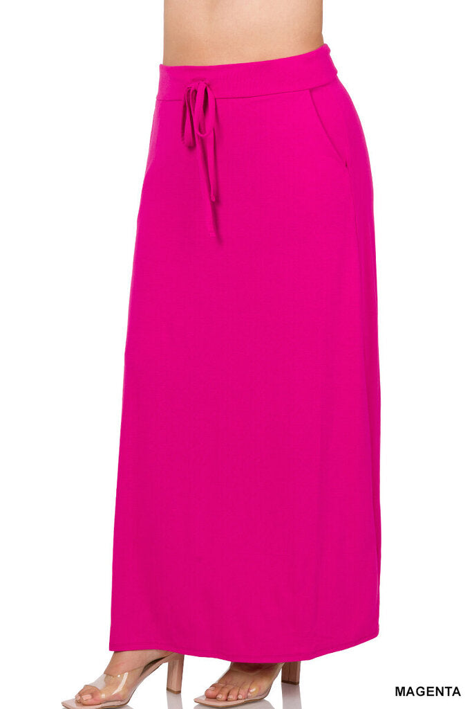 Drawstring with pockets maxi skirt 3X