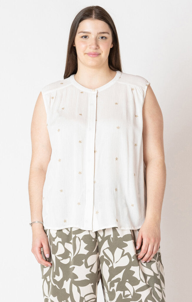 Front button embroidered blouse 2X