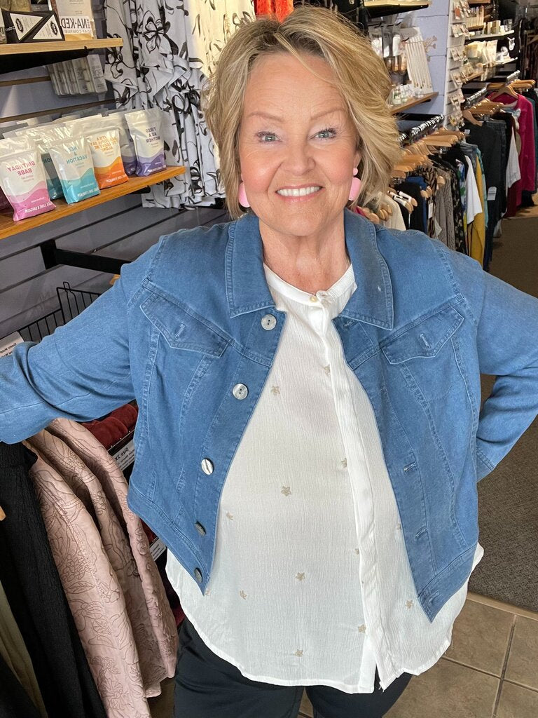 Front button embroidered blouse 2X