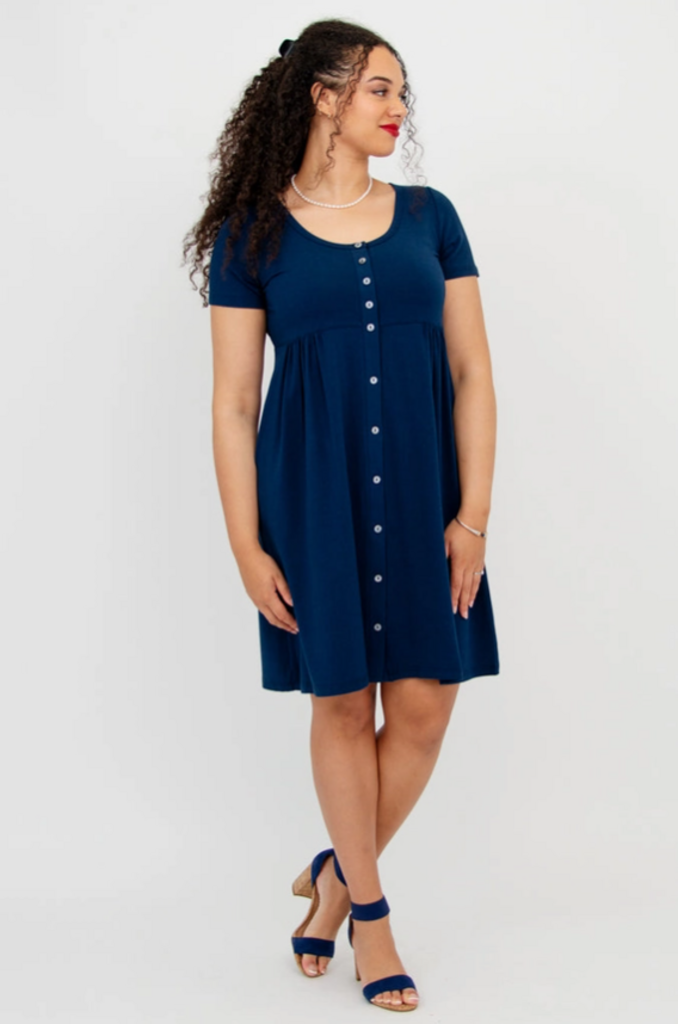 Nelly Short Sleeve Dress, Indigo, Bamboo 2X