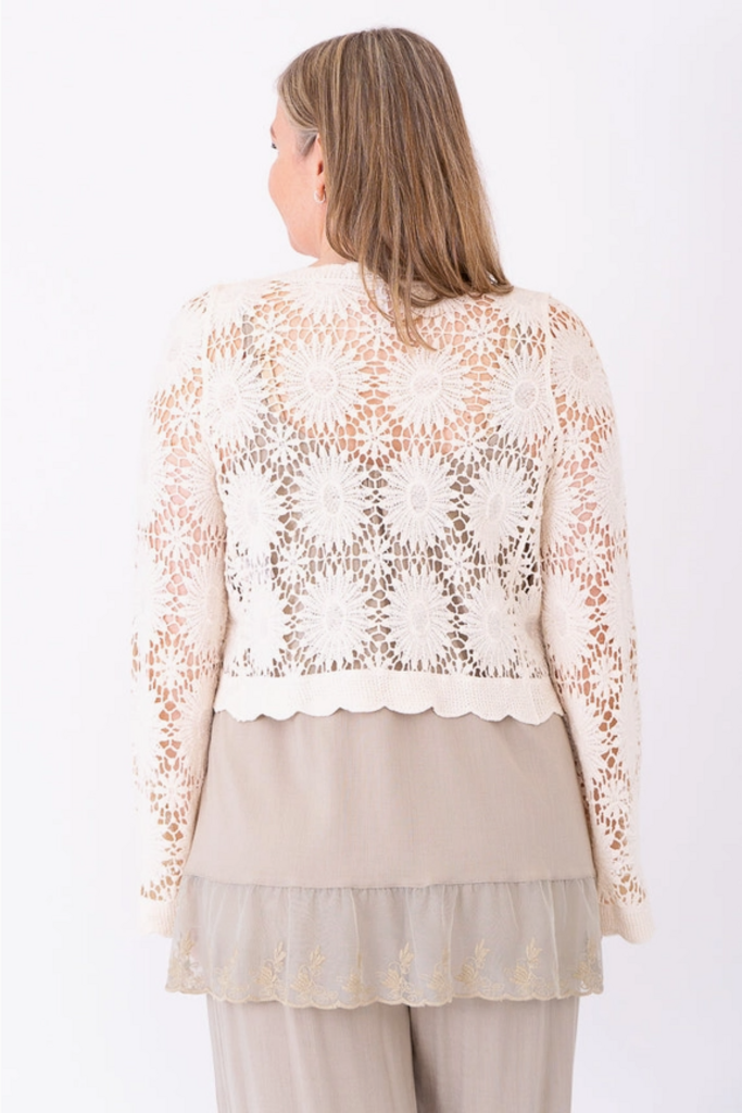 Crochet Sweater, Natural, Cotton Large