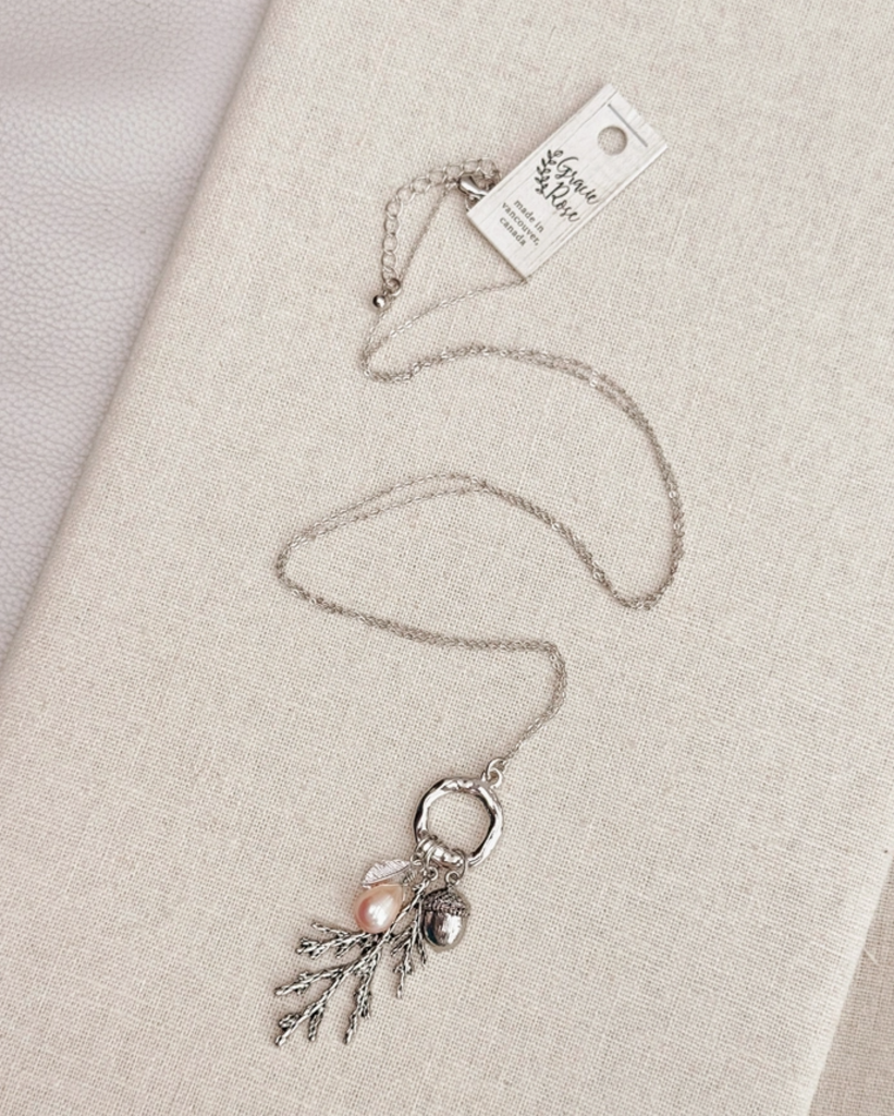 Silver Blush Pearl Cypress Branch Necklace