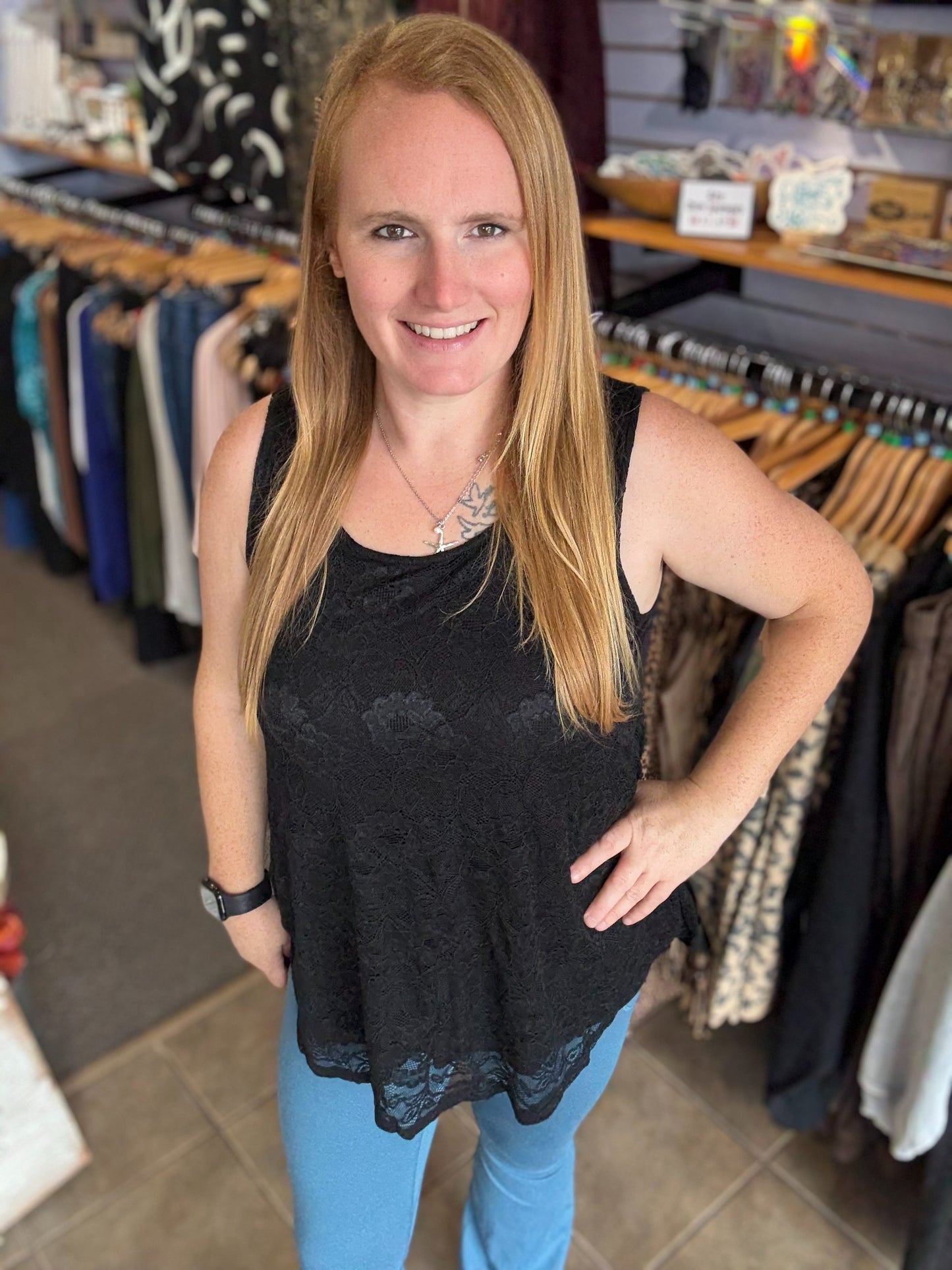 Ellen Tank, Black, Bamboo Lace XL