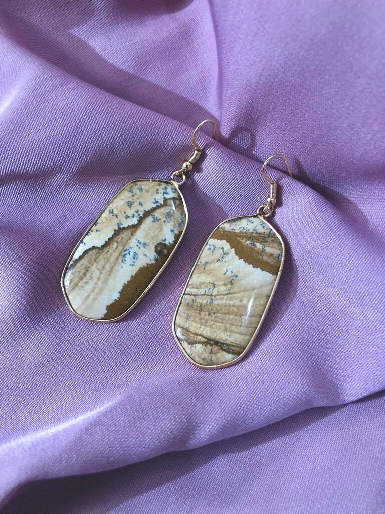 Brown Marble Gold Detail Earing