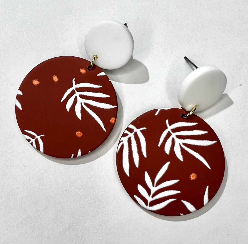 Brick Leaf large 2 Circle Earrings