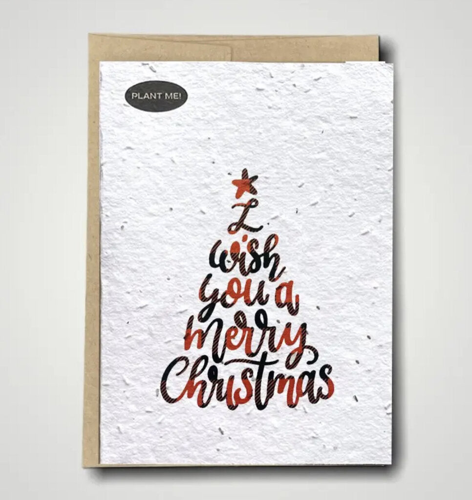 Plaid I Wish a You Merry Xmas Plantable Greeting Card