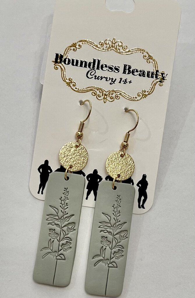 Gold Grey Floral Print Earring