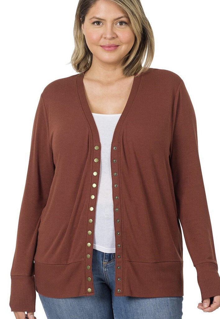 Long Sleeve Snap Button Cardigan XL/1X