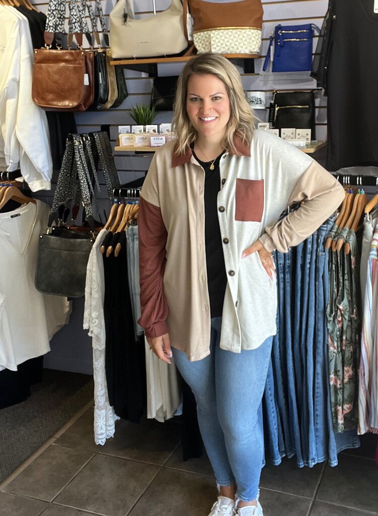 Basic Collar Solid Color Block Shacket 1x