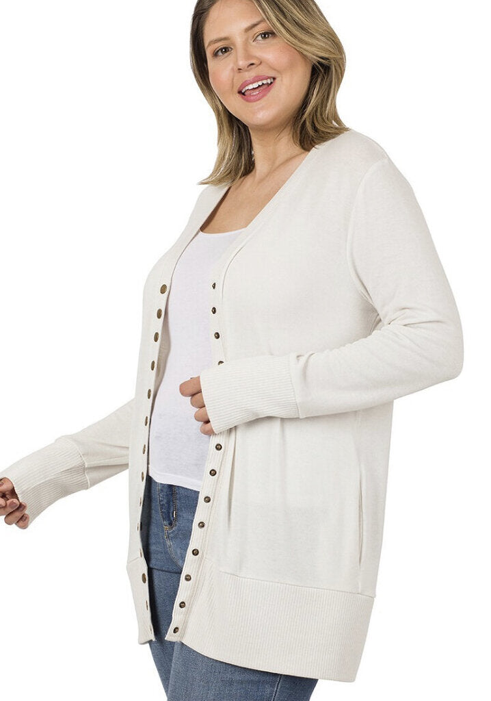 Snap button mid length cardigan 2x