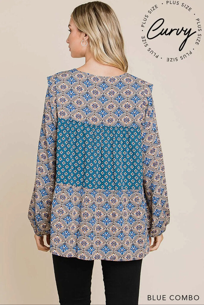 Boho print mix & match tiered top 2X