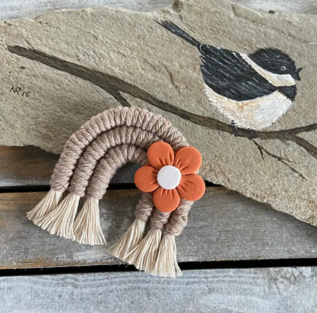 Macrame rainbow flower fridge magnet