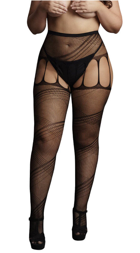 Le Désir Black Crotchless Cut-Out Pantyhose in OSXL