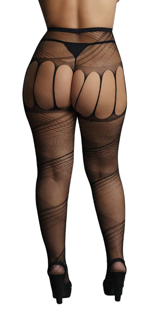 Le Désir Black Crotchless Cut-Out Pantyhose in OSXL