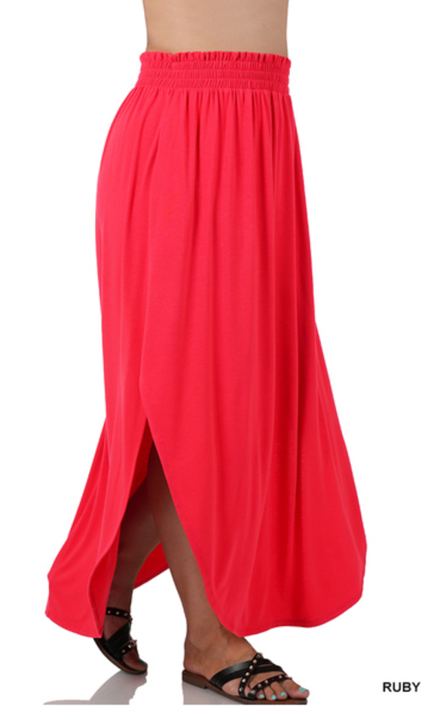 Smocked waist side slit maxi skirt 3x