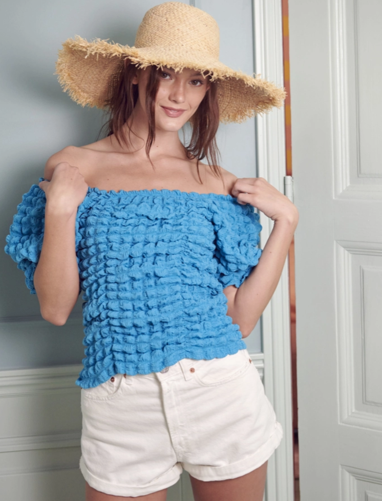 Bubble Sleeve Textured Knit Top 2X