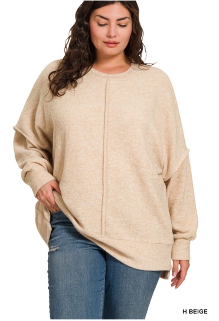 Brushed Melange Hacci Oversized Sweater 2X