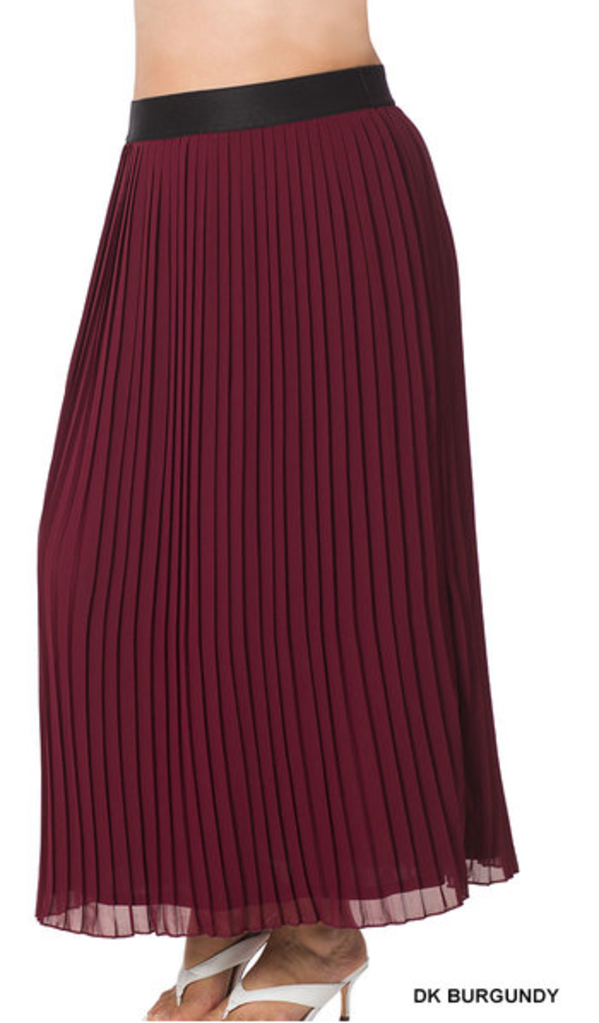 Woven chiffon high waist pleated long skirt 2X