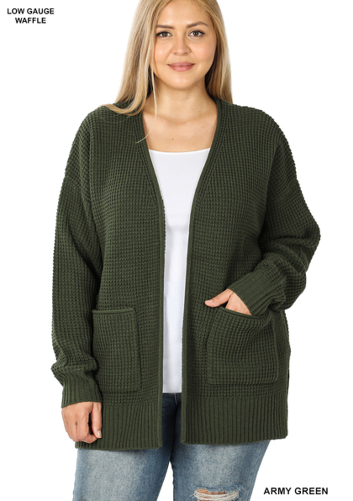 Low gauge waffle oopen cardigan sweater 1X