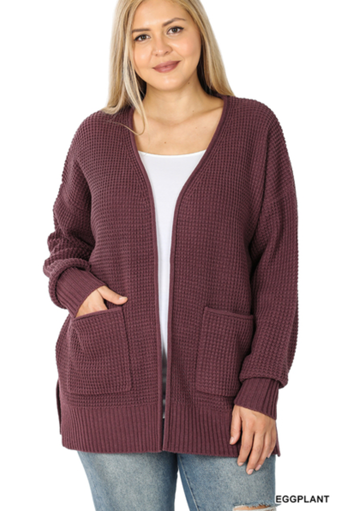 Low gauge waffle oopen cardigan sweater 2X