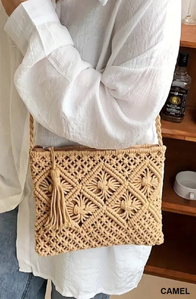 Woven bohemian tassel crochet shoulder bag