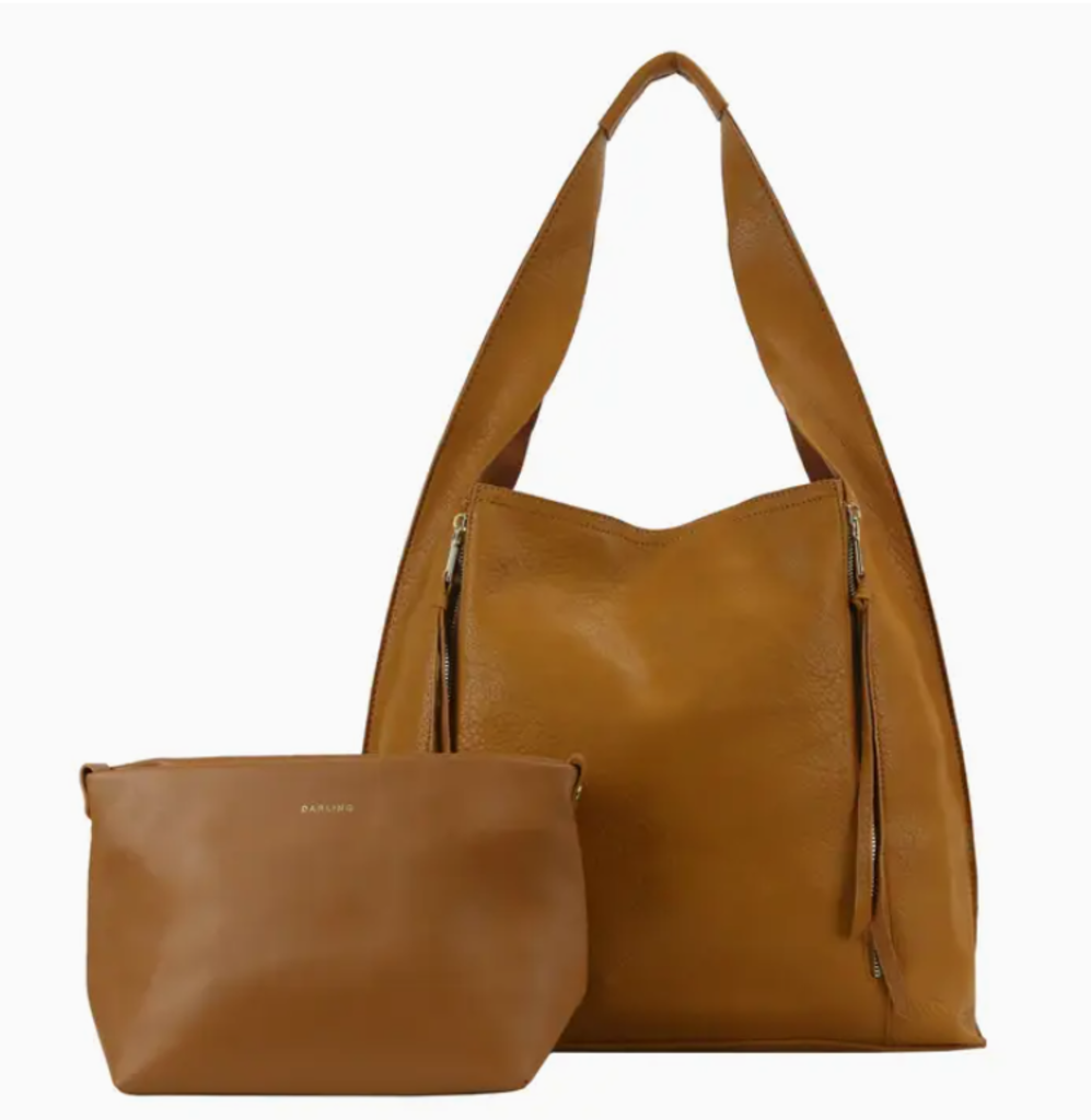 Leatherette tote and comestic bag