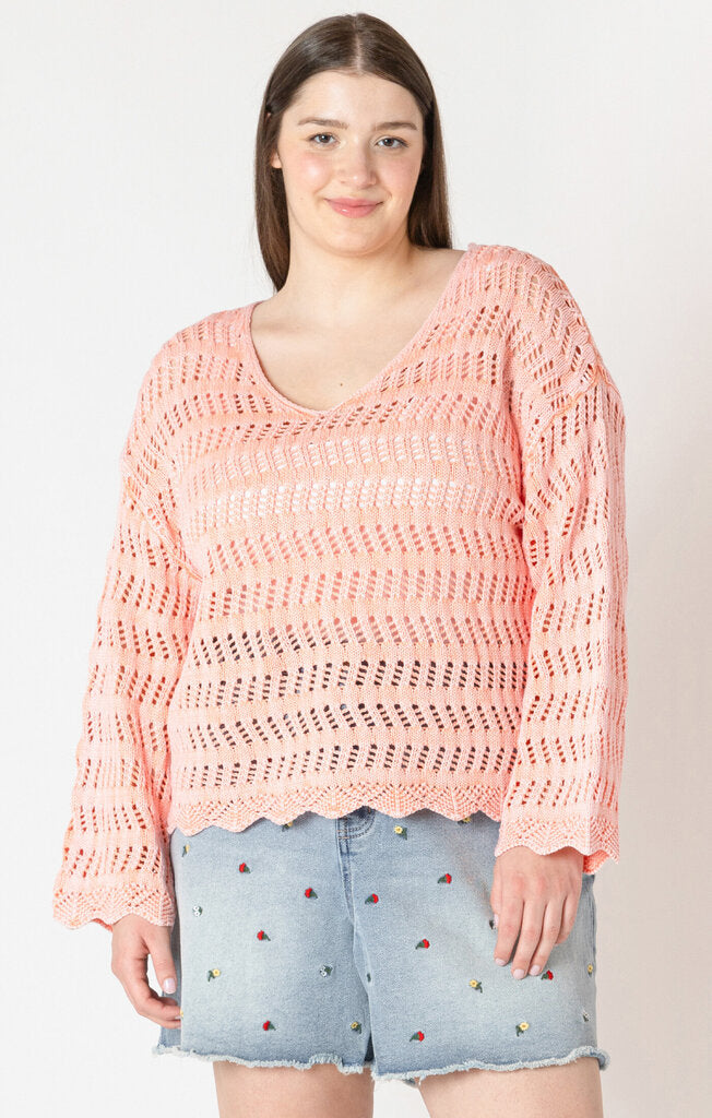 V-neck Crochet Sweater- Dex plus 2X