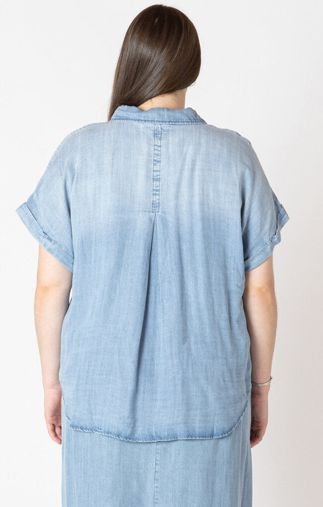 Button Down Denim Blouse-Dex Plus-2X