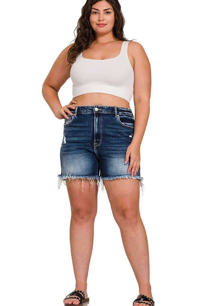 Frayed raw hem rip shorts 1X