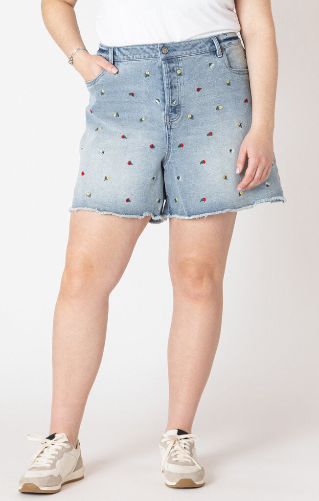 Frayed hem embroidered denim shorts 1x