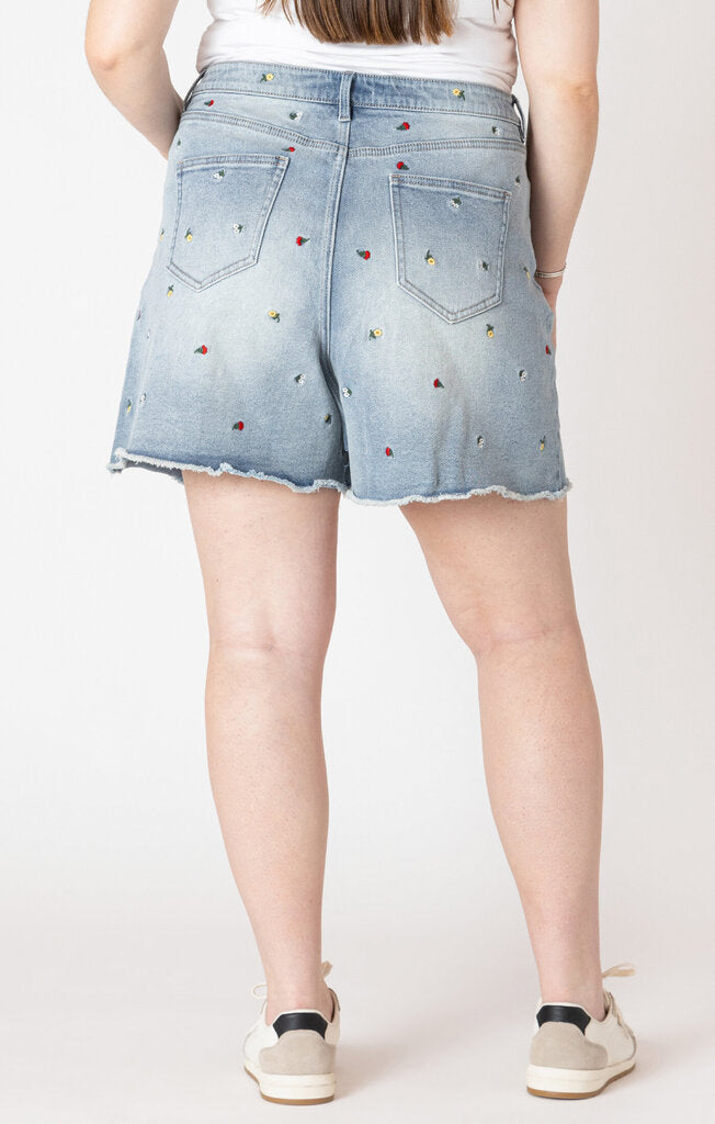 Frayed hem embroidered denim shorts 1x